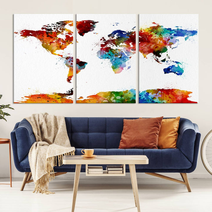 Carte du monde aquarelle Impression sur toile