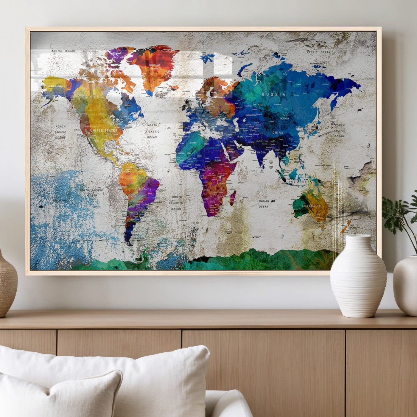MGV-FP-36X24-3P - Push Pin World Map Canvas Print – Framed Wall Art for Couples to Track Their Travels – Anniversary