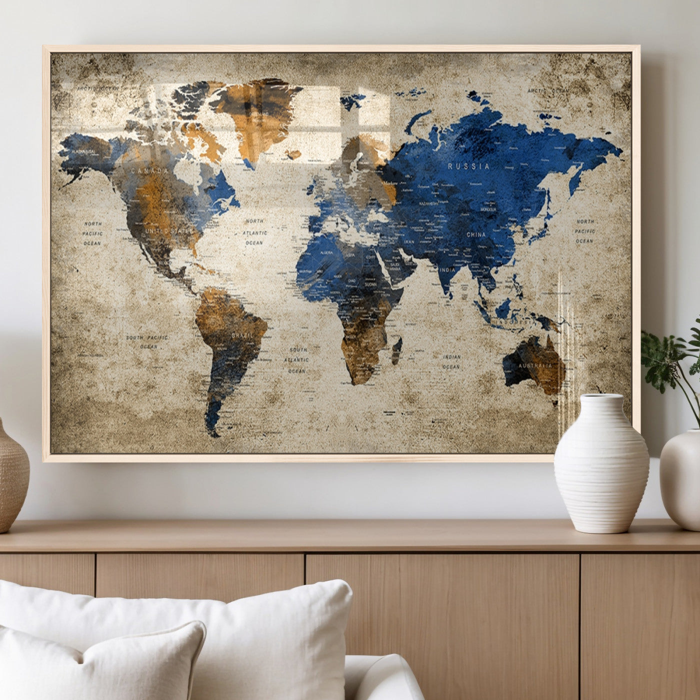 MGV-FP-60X30-3P - Push Pin World Map Canvas Print – Framed Wall Art for Couples to Track Their Travels – Anniversary