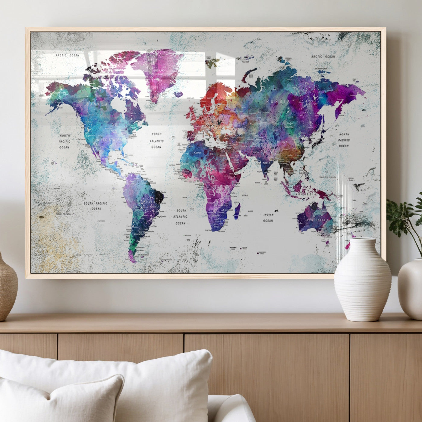 MGV-FP-36X24-3P - Push Pin World Map Canvas Print – Framed Wall Art for Couples to Track Their Travels – Anniversary