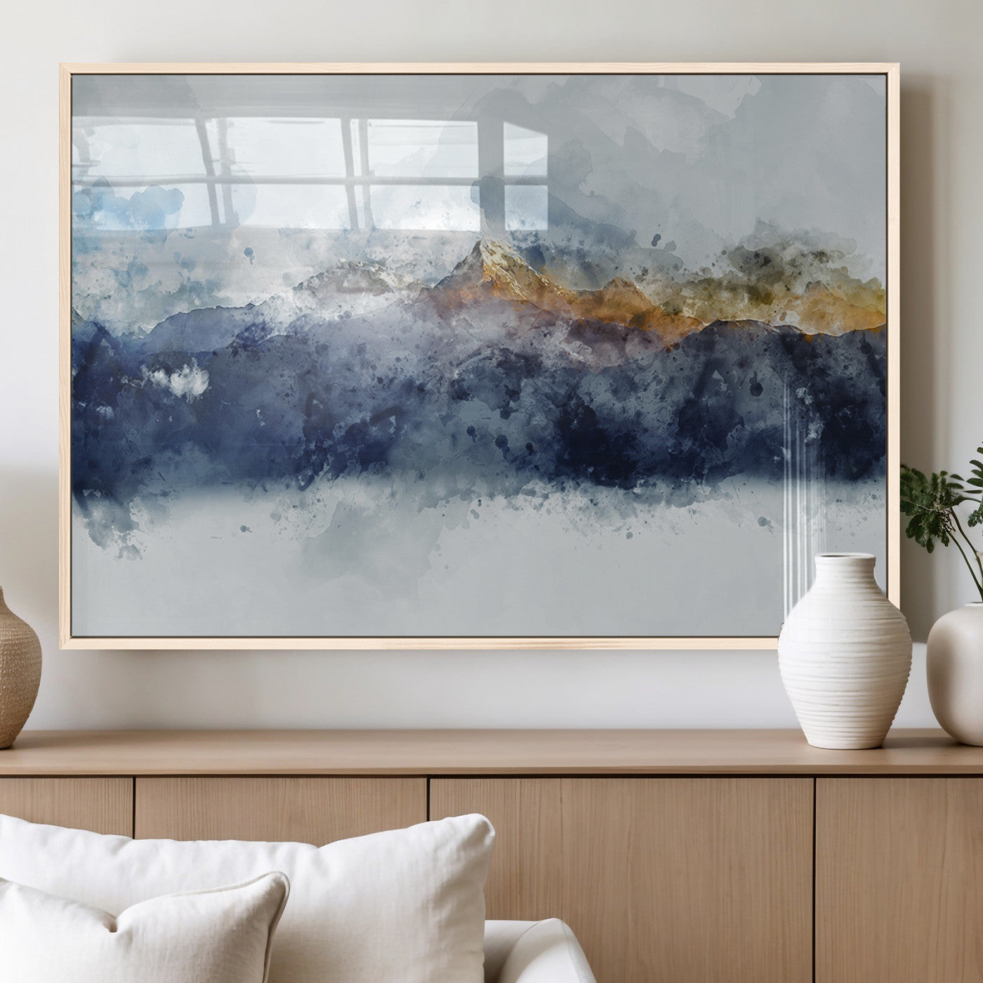 89149-MGV-FP-60X30-3P_Natural-Abstract Mountain Range Art Canvas Print | 3 Panel Watercolor Landscape for Living Room, Office, or Bedroom | Large Ready-to-Hang Artwork