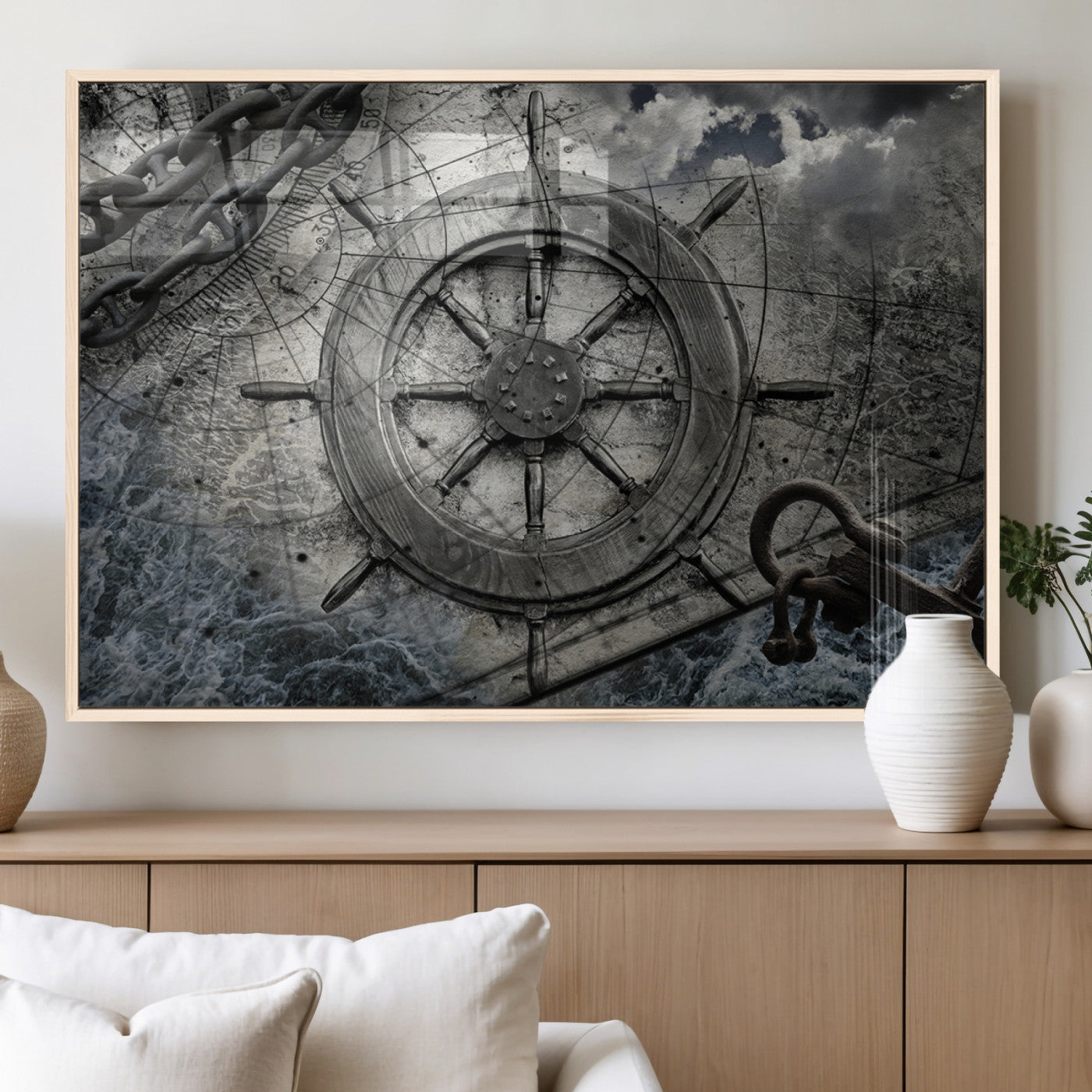 MGV-FP-60X30-3P - Ship Steering Wheel Vintage Wall Art Canvas Print
