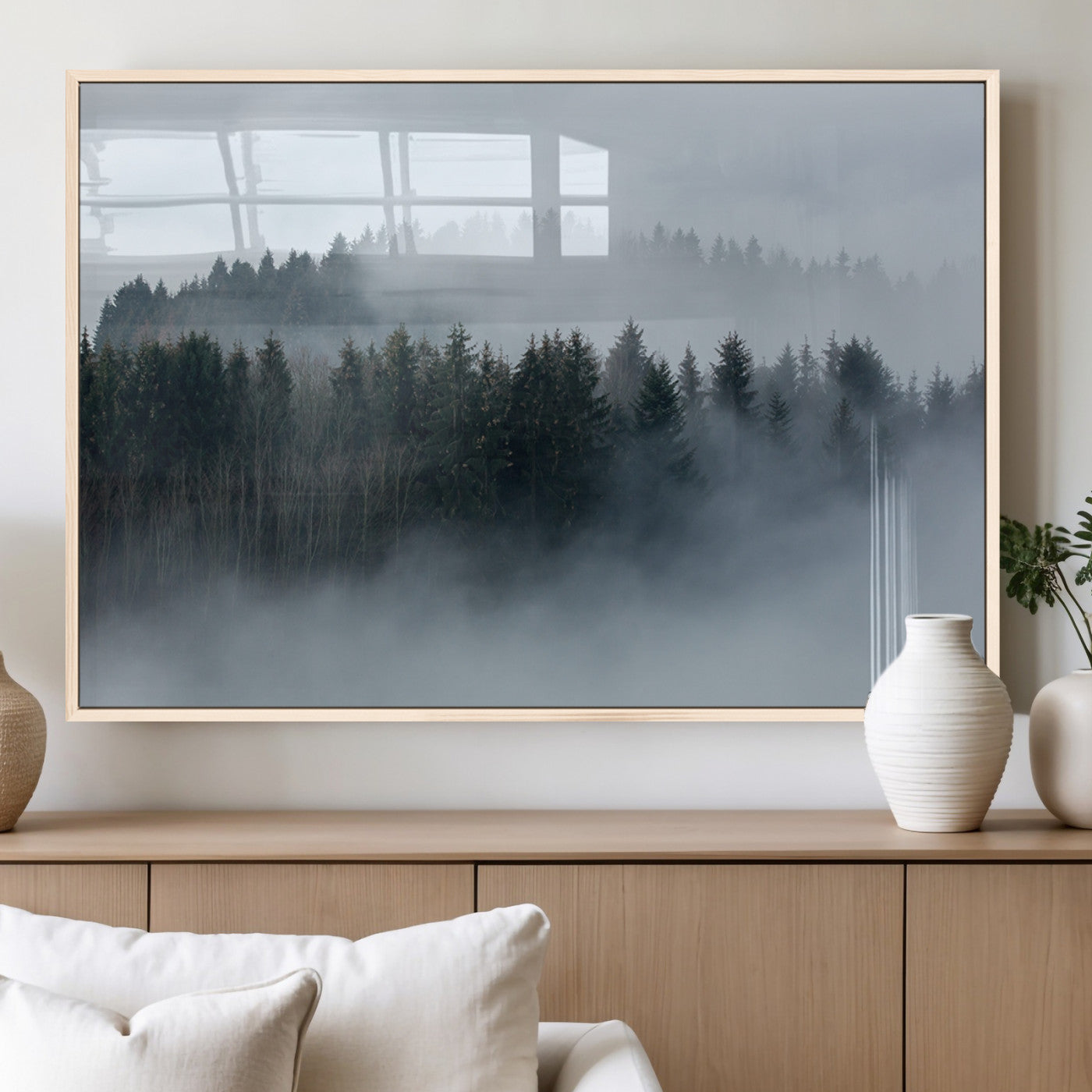 MGV-FP-60X30-3P - Autumn and Misty Trees in the Forest Wall Art Canvas Print, Foggy Forest Mountain Wall Art Canvas