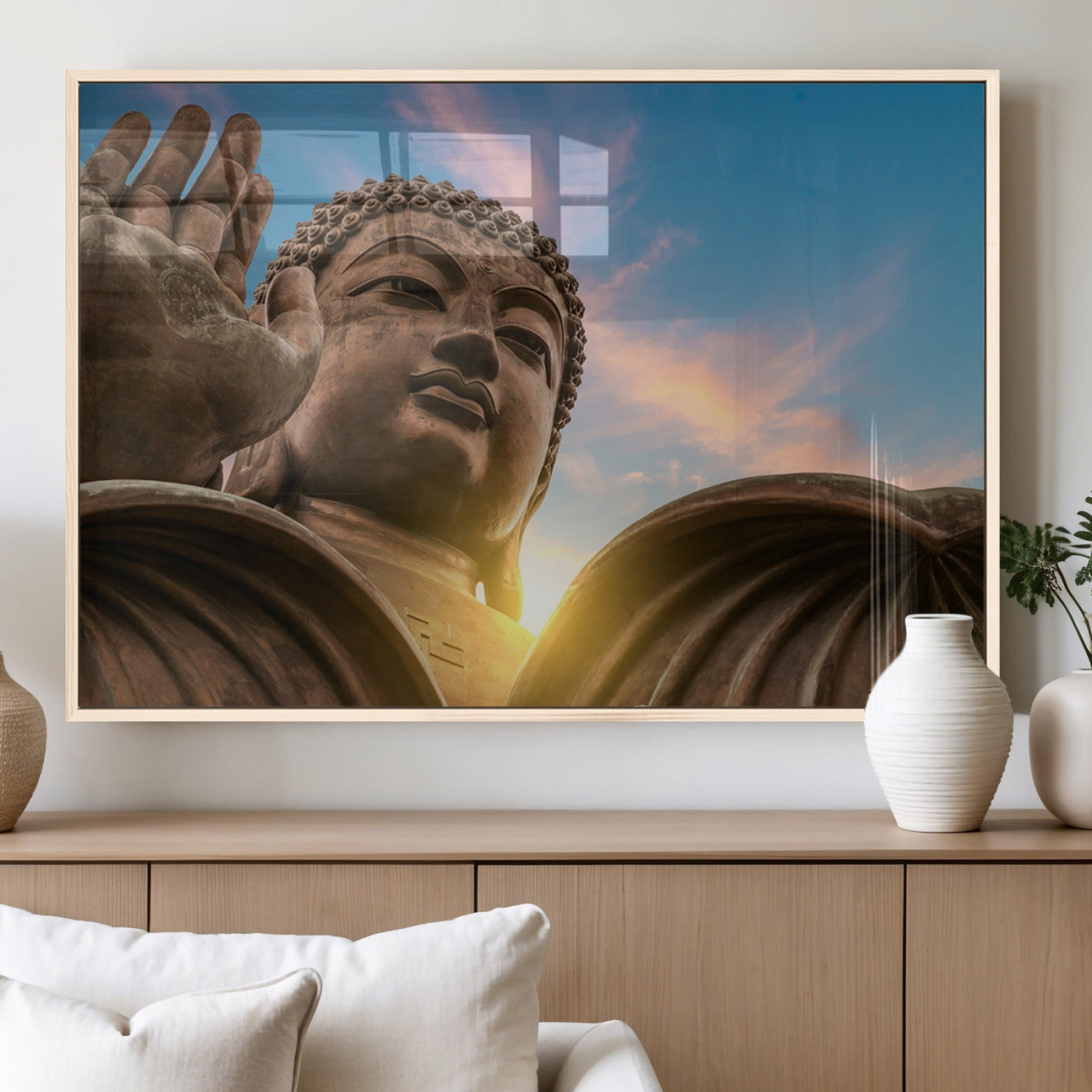 MGV-FP-60X30-3P - Buddha Statue and Daylight Wall Art, Buddha Statue Wall Art Canvas Print