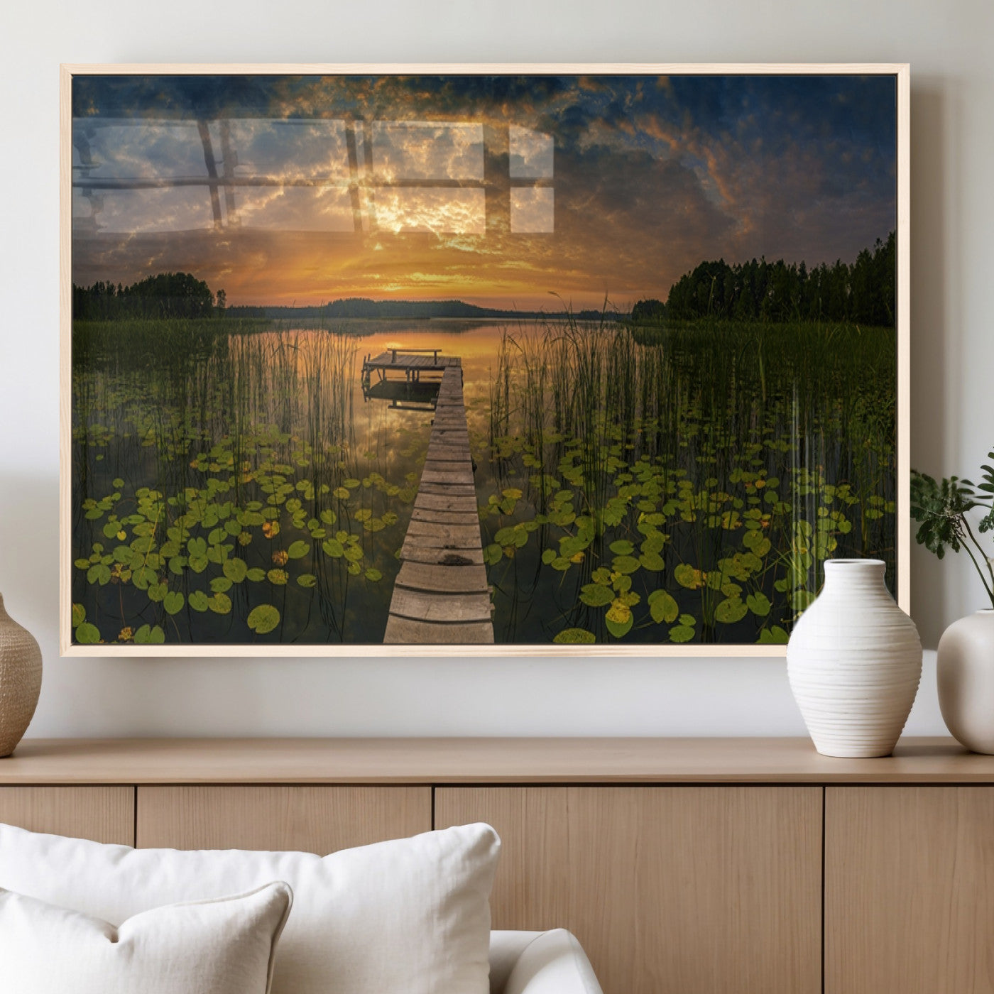 28103-MGV-FP-60X30-3P_Natural-Lake and Flower Wall Art Canvas Print
