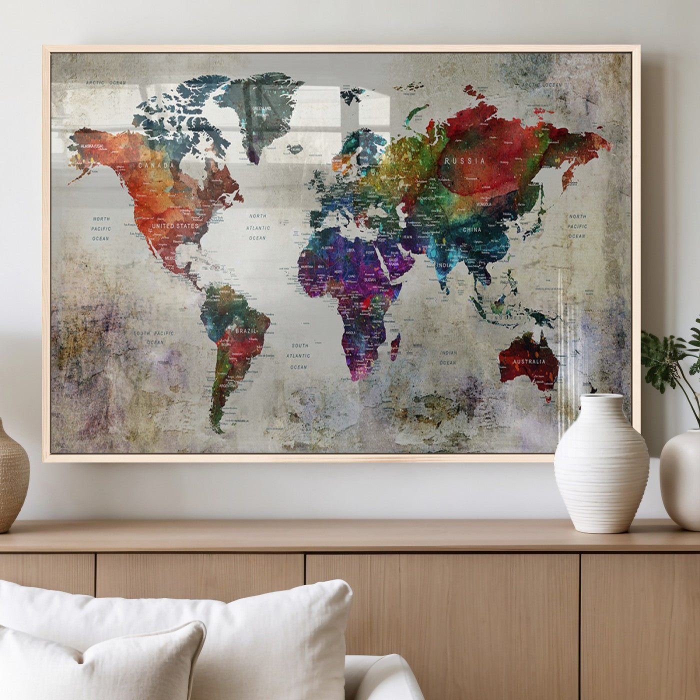 MGV-FP-36X24-3P - Push Pin World Map Canvas Print – Framed Wall Art for Couples to Track Their Travels – Anniversary