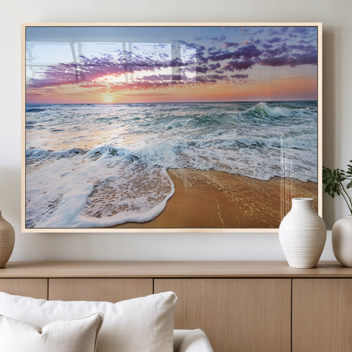 MGV-FP-60X30-3P - Coastal Sunset Art Beach Canvas Wall Art Print | Ocean Waves Wall Art | Large 3-Panel Seascape for