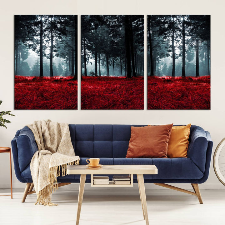 Bosque seductor con hojas rojas Impresión en lienzo Arte de pared grande Arte de lienzo de bosque Arte de paisaje de otoño Impresión de arte enmarcada