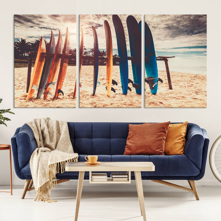 Colorful Surfing Boards and Sunset Canvas Wall Art Print Canvas Print