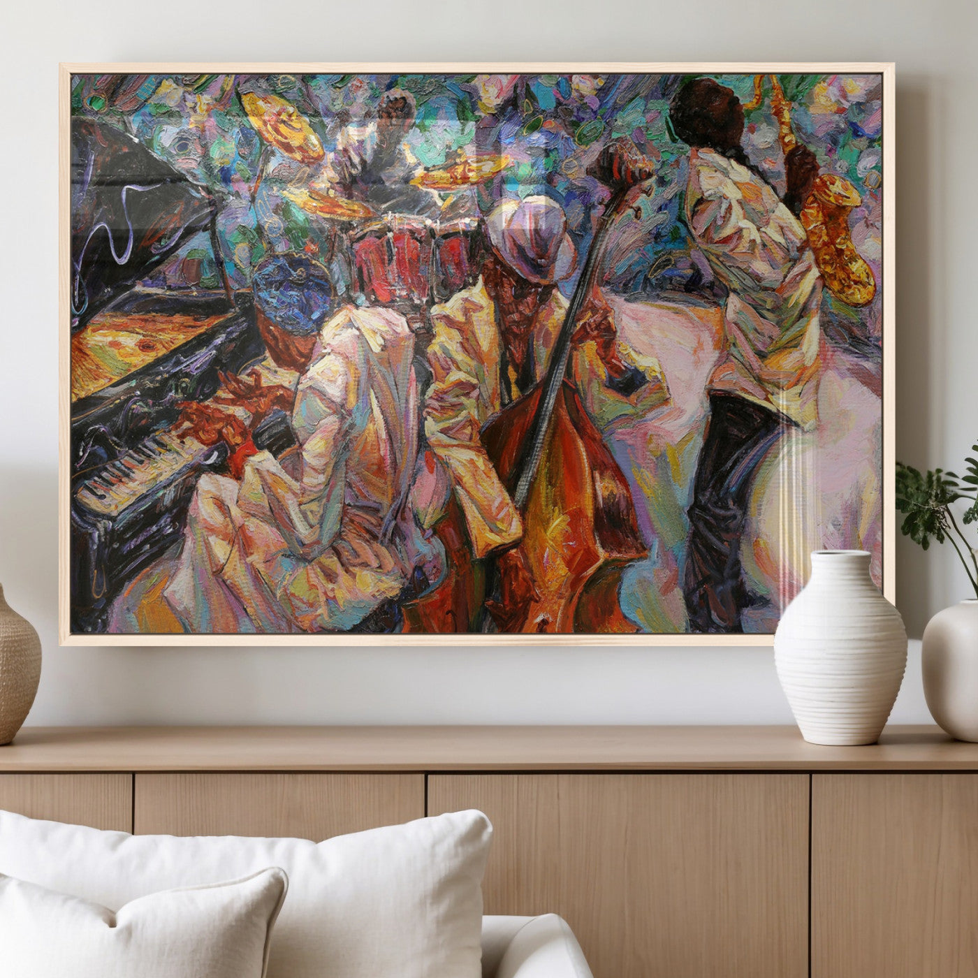 34929-MGV-CV-36X24 - African American Jazz Art Music Abstract Wall Art Painting Canvas Wall Art