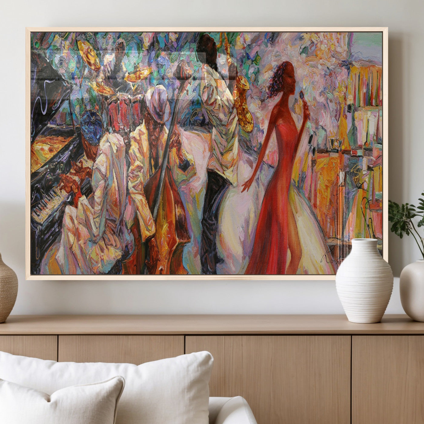 MGV-FP-60X30-3P - Abstract Afro American Jazz Canvas Wall Art | Music-Inspired Painting for Dining Room, Living Room,