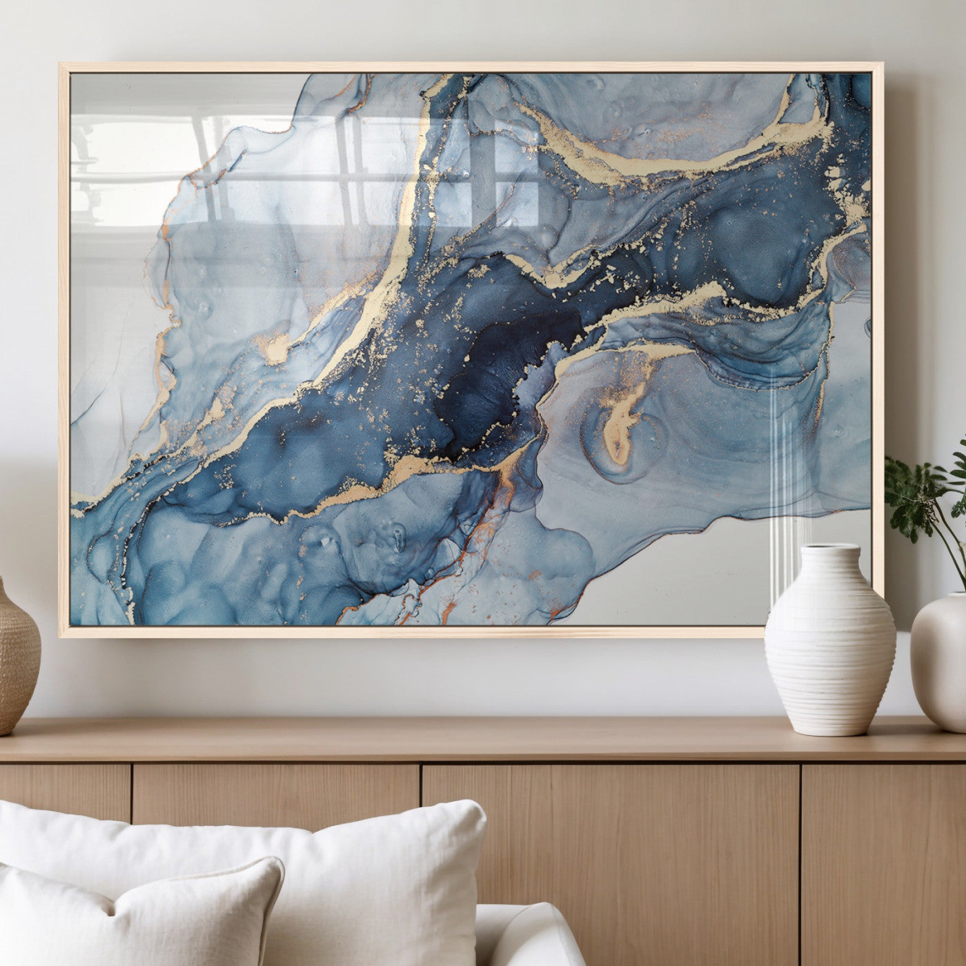 33782-MGV-FP-60X30-3P_Natural-Abstract Art Print - Blue Abstract Canvas Wall Art Print Abstract Art Fluid Effect Marble Wall Art