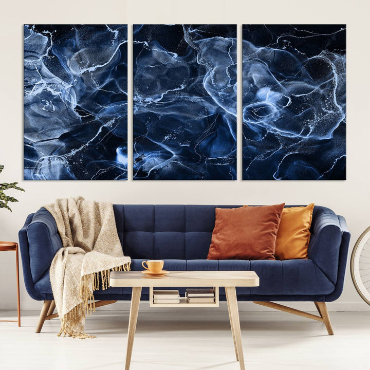 Blue Marble Smokey Effect Wall Art Abstract Canvas Wall Art Print