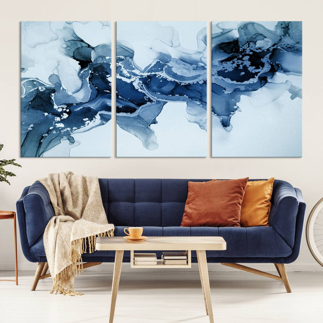 Ice Blue Marble Fluid Effect Wall Art Abstract Canvas Wall Art Print