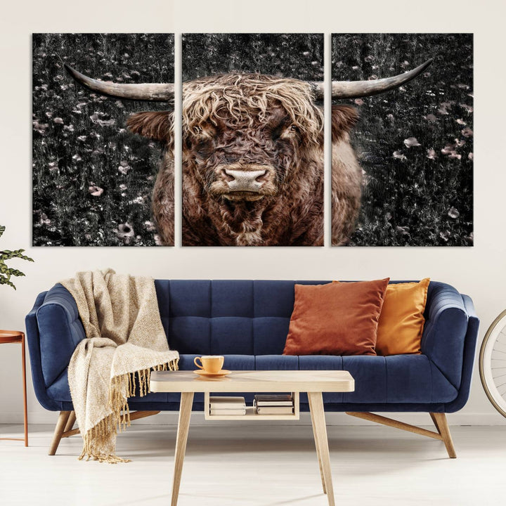 Scottish Highland Cow Cattle Art Print Farmhouse Wall Art Canvas Print