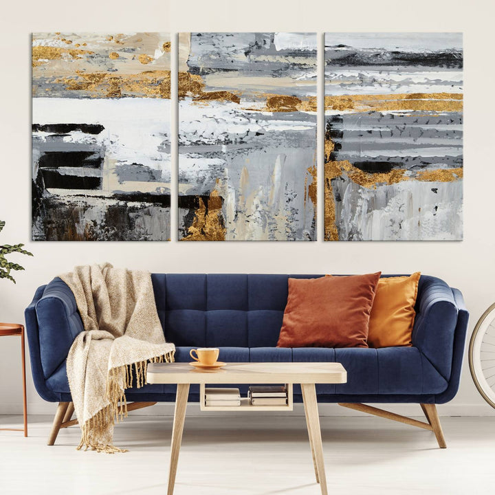 Abstract Painting Canvas Wall Art Print Paint Drip Art Brush Strokes Gray Artwork