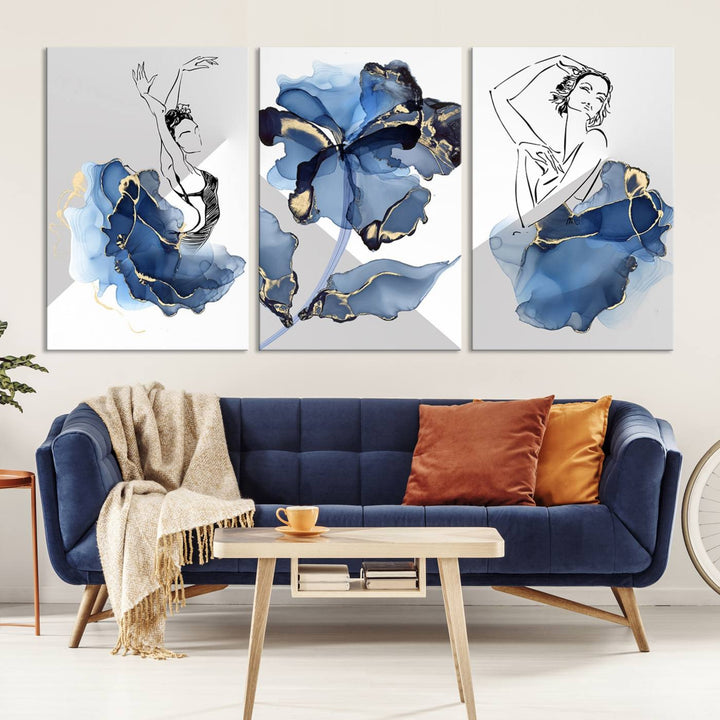 Watercolor Abstract Painting Artwork Walls Canvas Wall Art Print Blue Dancer