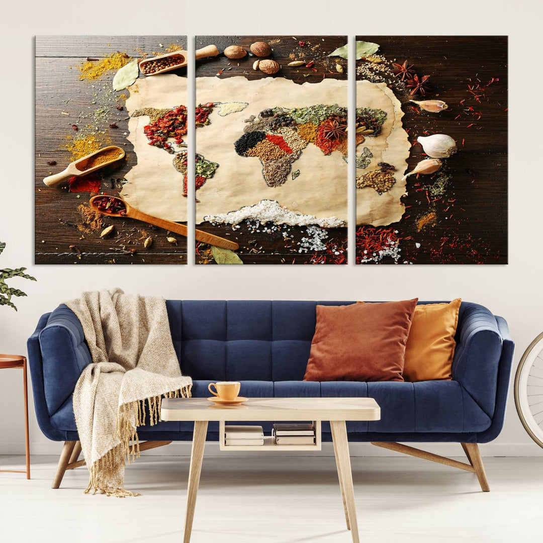 Spice World Map Artwork Canvas Wall Art Print World Map of Spices