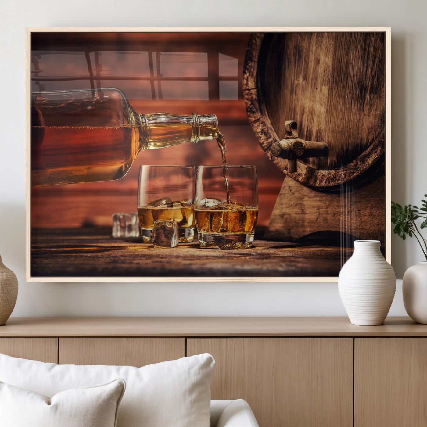 MGV-FP-60X30-3P - Whiskey and Cigar Canvas Wall Art | 3 Panel Bar Room Decor for Home Lounge, Office, or Man Cave |