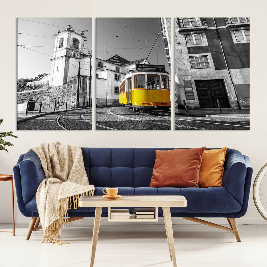 Iconic Yellow Lisbon Tram Canvas Wall Art Print