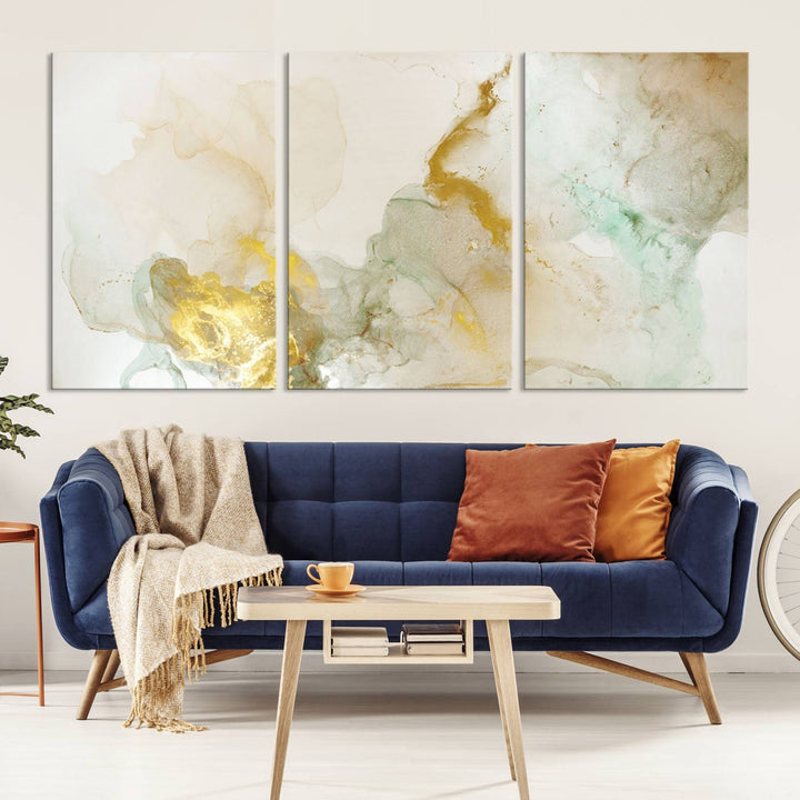 Yellow Marble Fluid Effect Wall Art Abstract Canvas Wall Art Print