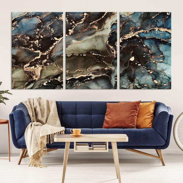 Black and Blue Marble Fluid Effect Wall Art Abstract Canvas Wall Art Print