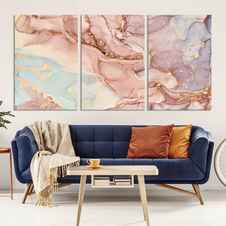 Rose Gold Marble Fluid Effect Wall Art Abstract Canvas Wall Art Print