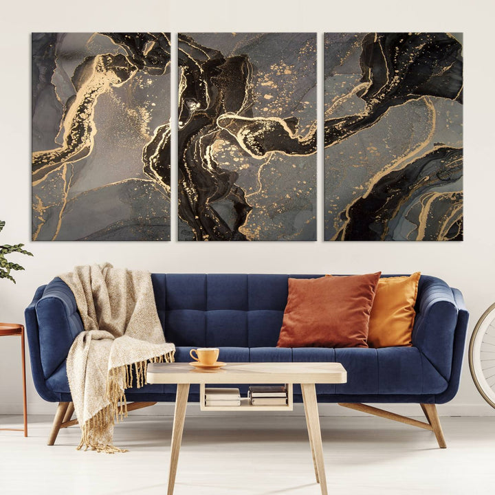 Gray Marble Fluid Effect Wall Art Abstract Canvas Wall Art Print