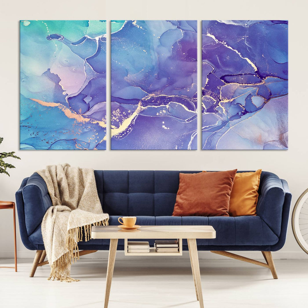 Blue and Purple Marble Fluid Effect Wall Art Abstract Canvas Wall Art Print