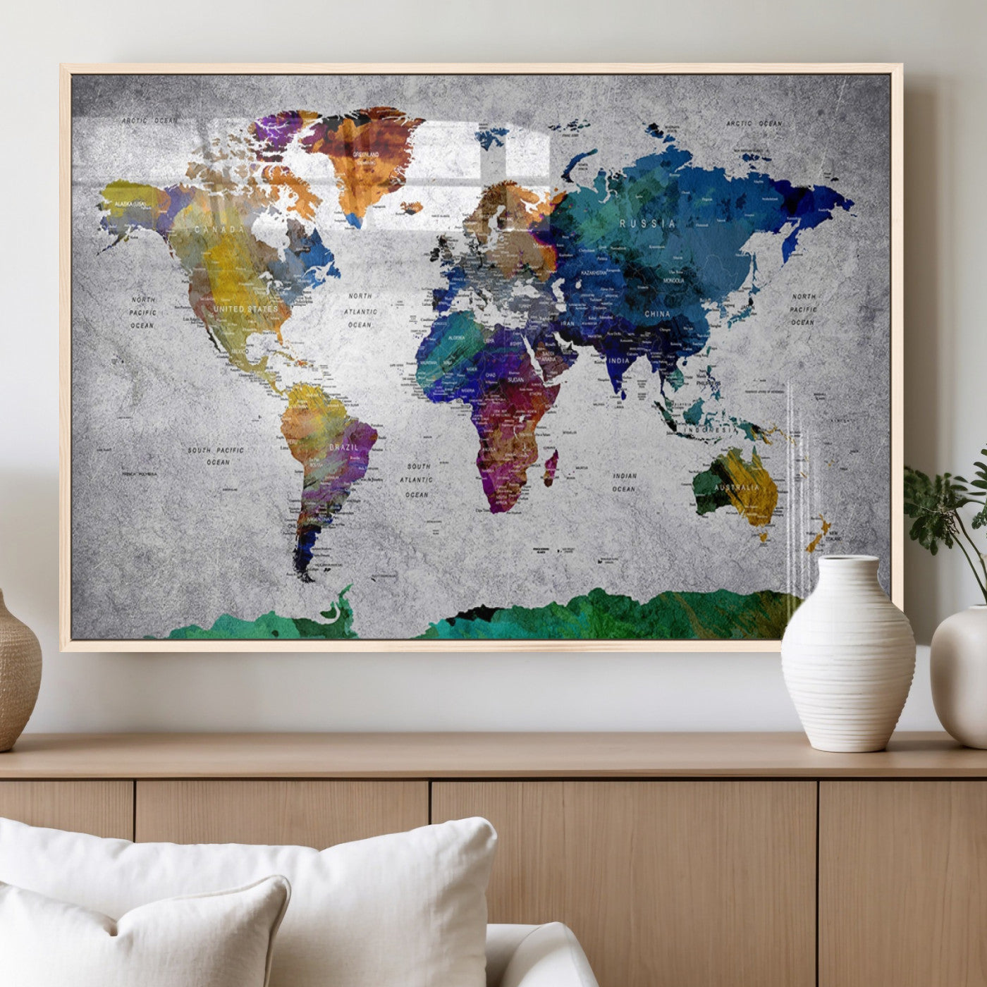 MGV-FP-36X24-3P - Push Pin World Map Canvas Print – Framed Wall Art for Couples to Track Their Travels – Anniversary