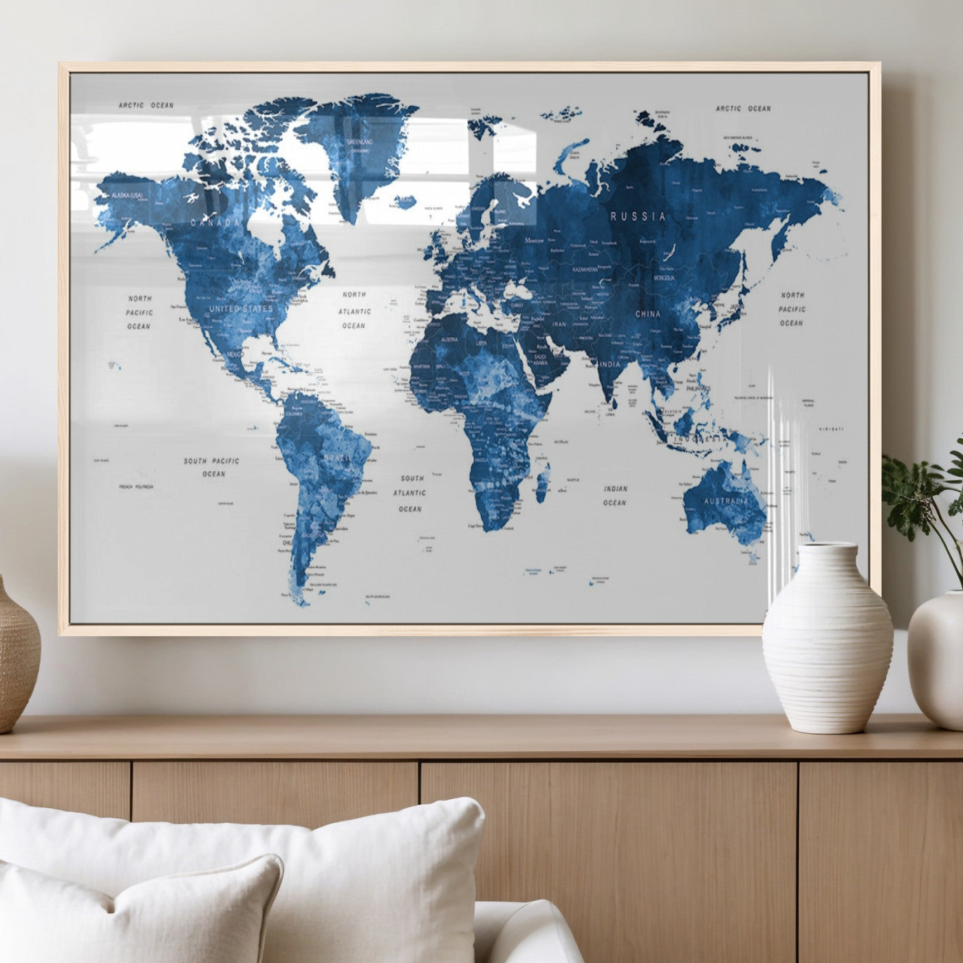 MGV-FP-60X30-3P - Push Pin World Map Canvas Print – Framed Wall Art for Couples to Track Their Travels – Anniversary