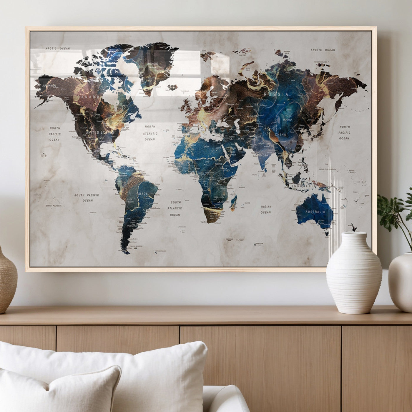 MGV-FP-36X24-3P - Push Pin World Map Canvas Print – Framed Wall Art for Couples to Track Their Travels – Anniversary