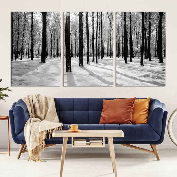 Arte de pared grande, bosque de invierno, álamos, impresión en lienzo