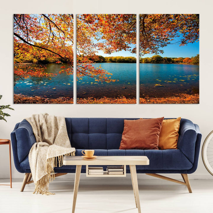 Autumn Tree Fall Lake Wall Art Canvas Print