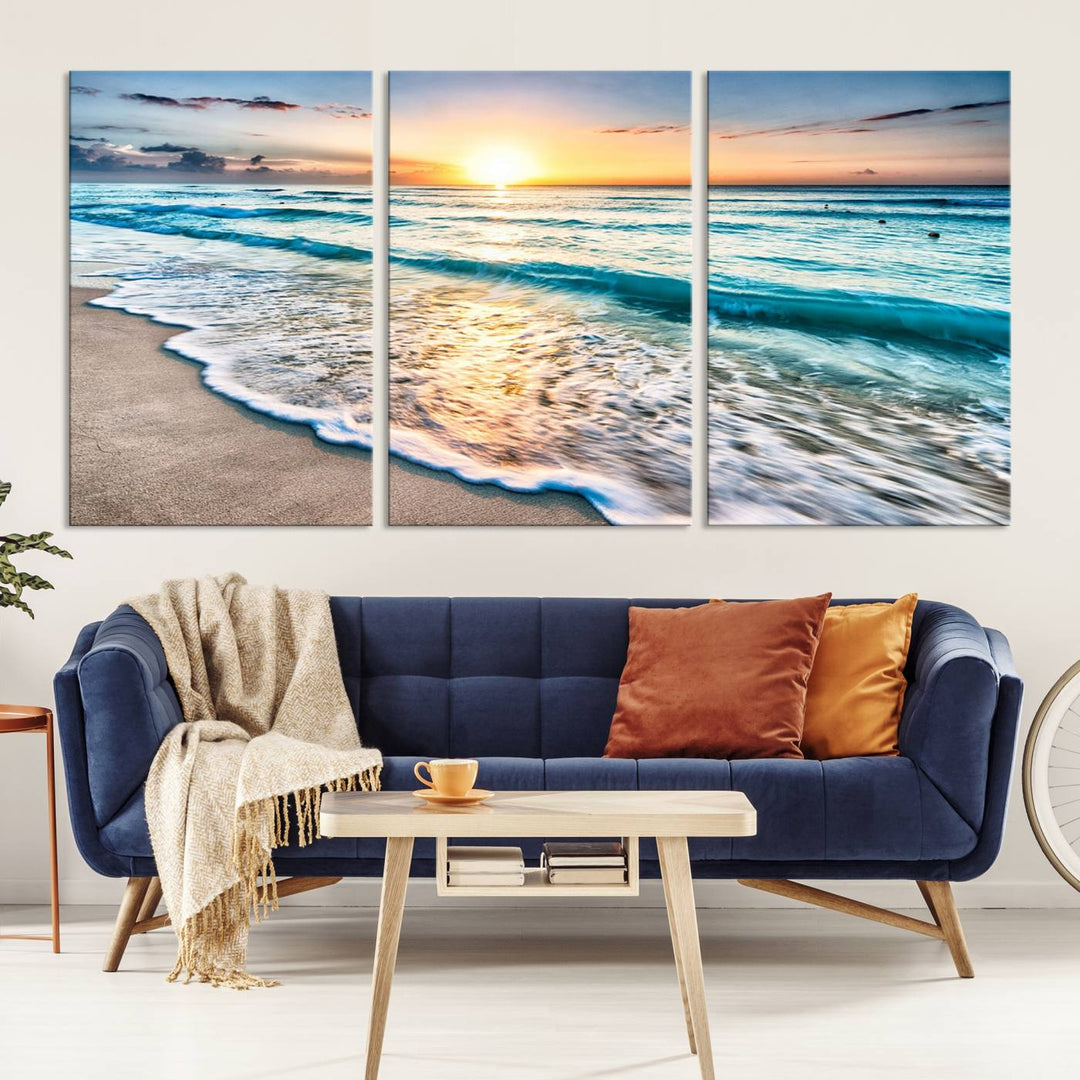 Ocean Beach Canvas Wall Art Beach Canvas, Coastal Sunset Tropical Island Beach Sunset Artwork Print for Living Room Home Office Decor, Beach Wall Art, Sea Wall Art