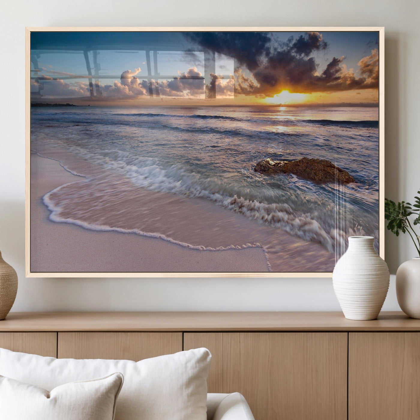 94906-MGV-FP-36X24-3P_Natural-Sea Ocean Sunset Beach Wall Art Canvas Print