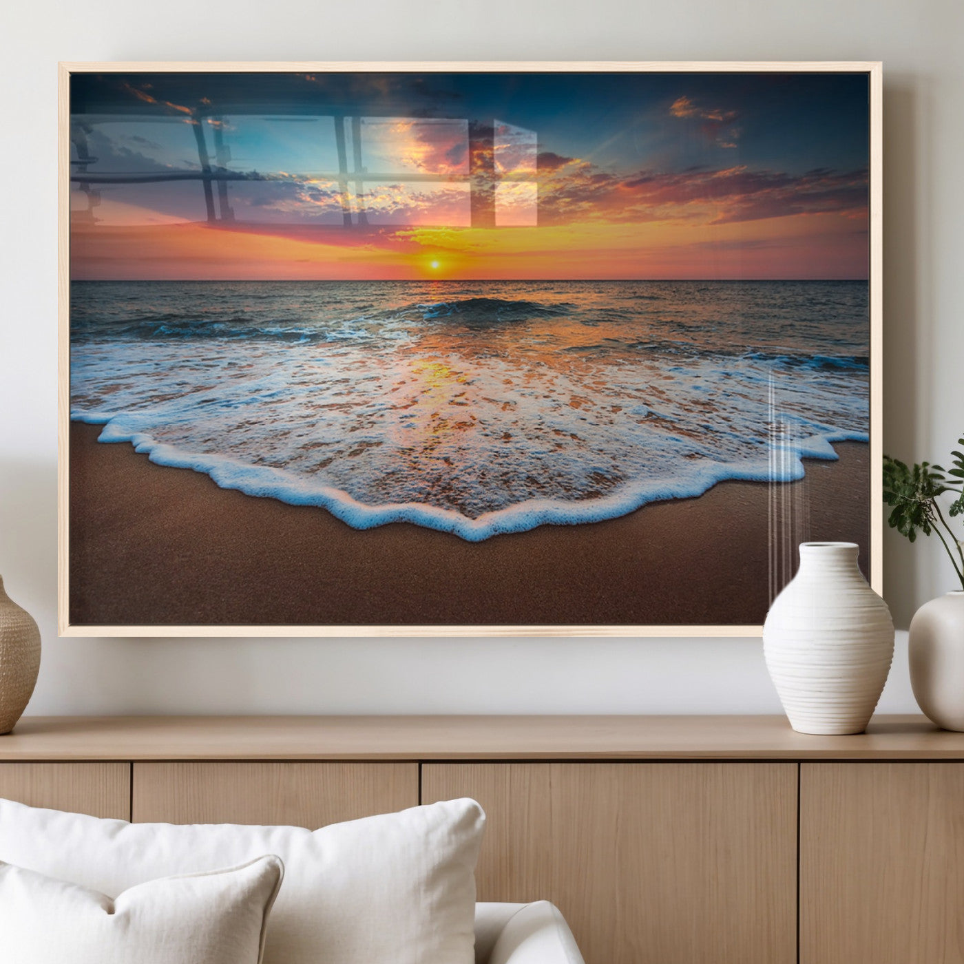MGV-FP-36X24-3P - Sunset Beach Canvas Wall Art – Colorful Ocean Waves Triptych – Coastal Decor for Living Room or