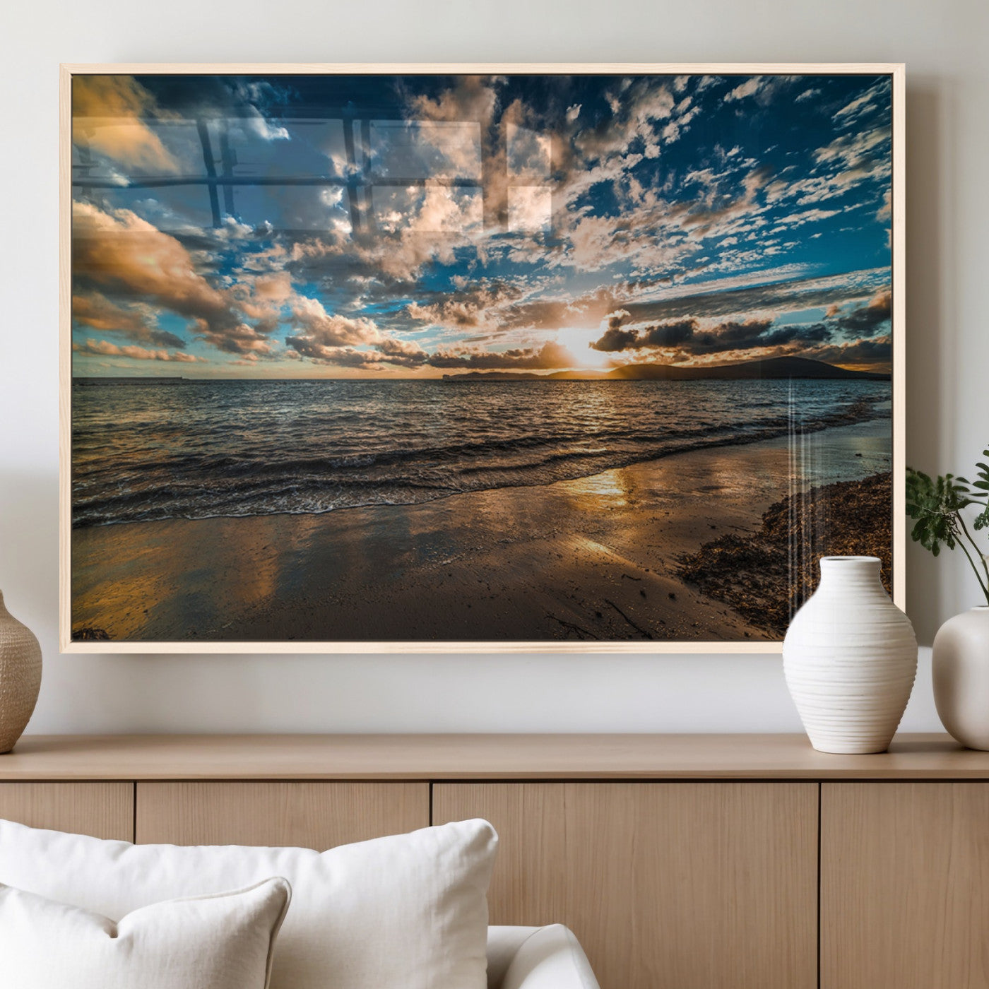 MGV-FP-60X30-3P - Beach Wall Art - Stunning Ocean Sunset Canvas Print with Coastal Design for Elegant and Relaxing