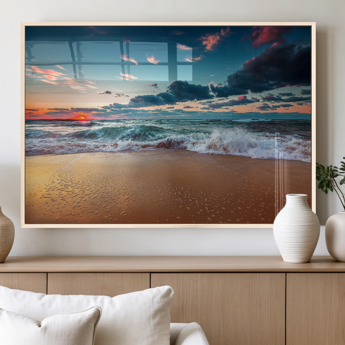 MGV-FP-60X30-3P - Sunset on Beach Wall Art Ocean Beach Canvas Print