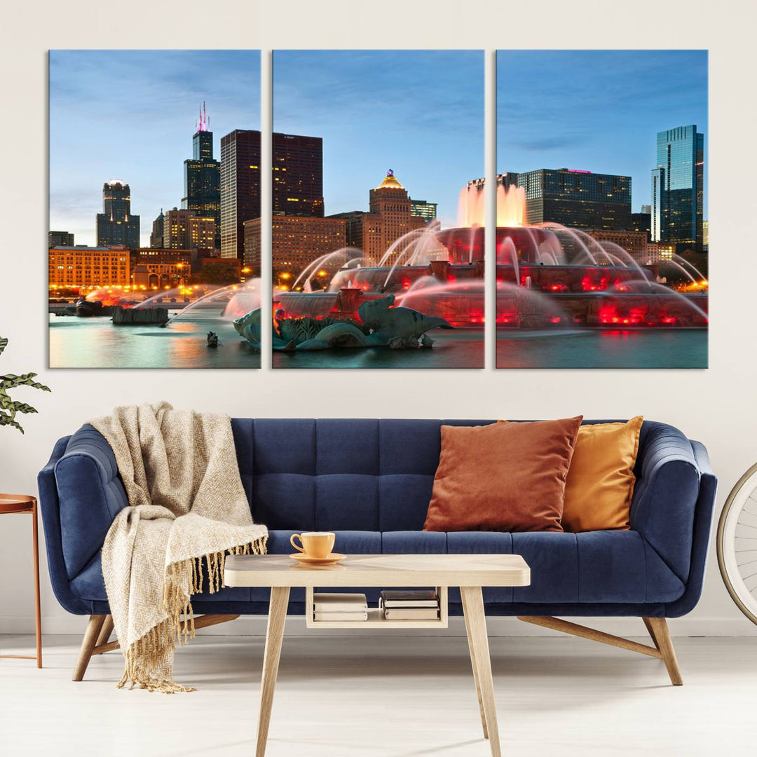 Chicago City Lights Night Skyline Cityscape View Wall Art Impression sur toile