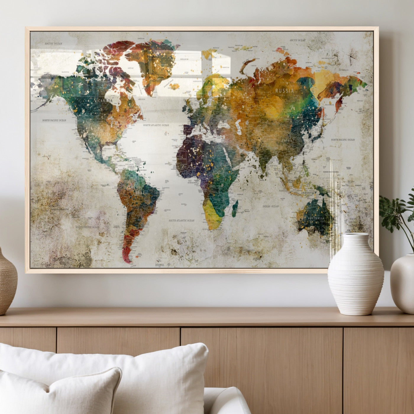 MGV-FP-36X24-3P - Push Pin World Map Canvas Print – Framed Wall Art for Couples to Track Their Travels – Anniversary
