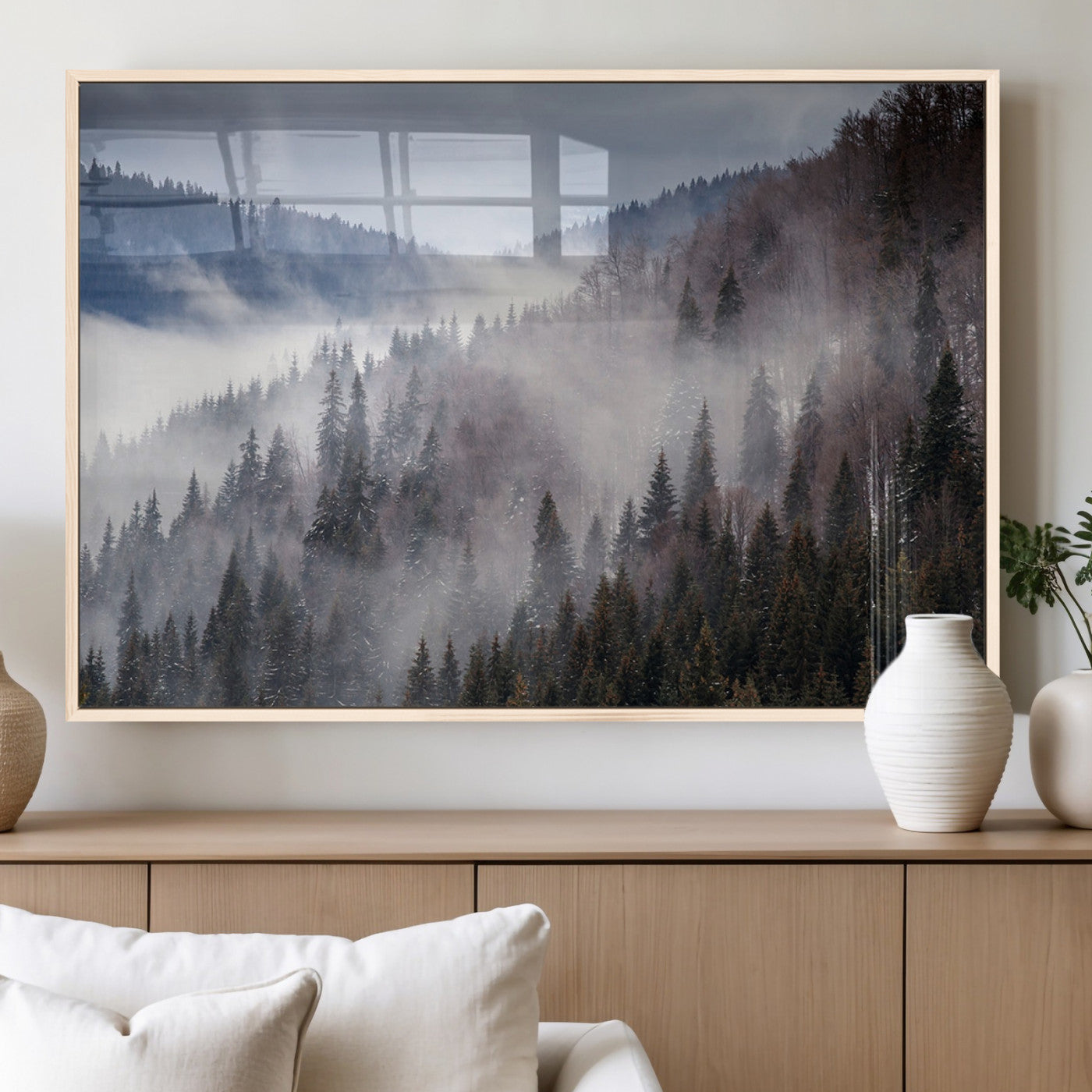 MGV-FP-36X24-3P - Beautiful Rising Fog in Winter Mountain Landscape - Framed Rising Fog in Winter Mountain Canvas