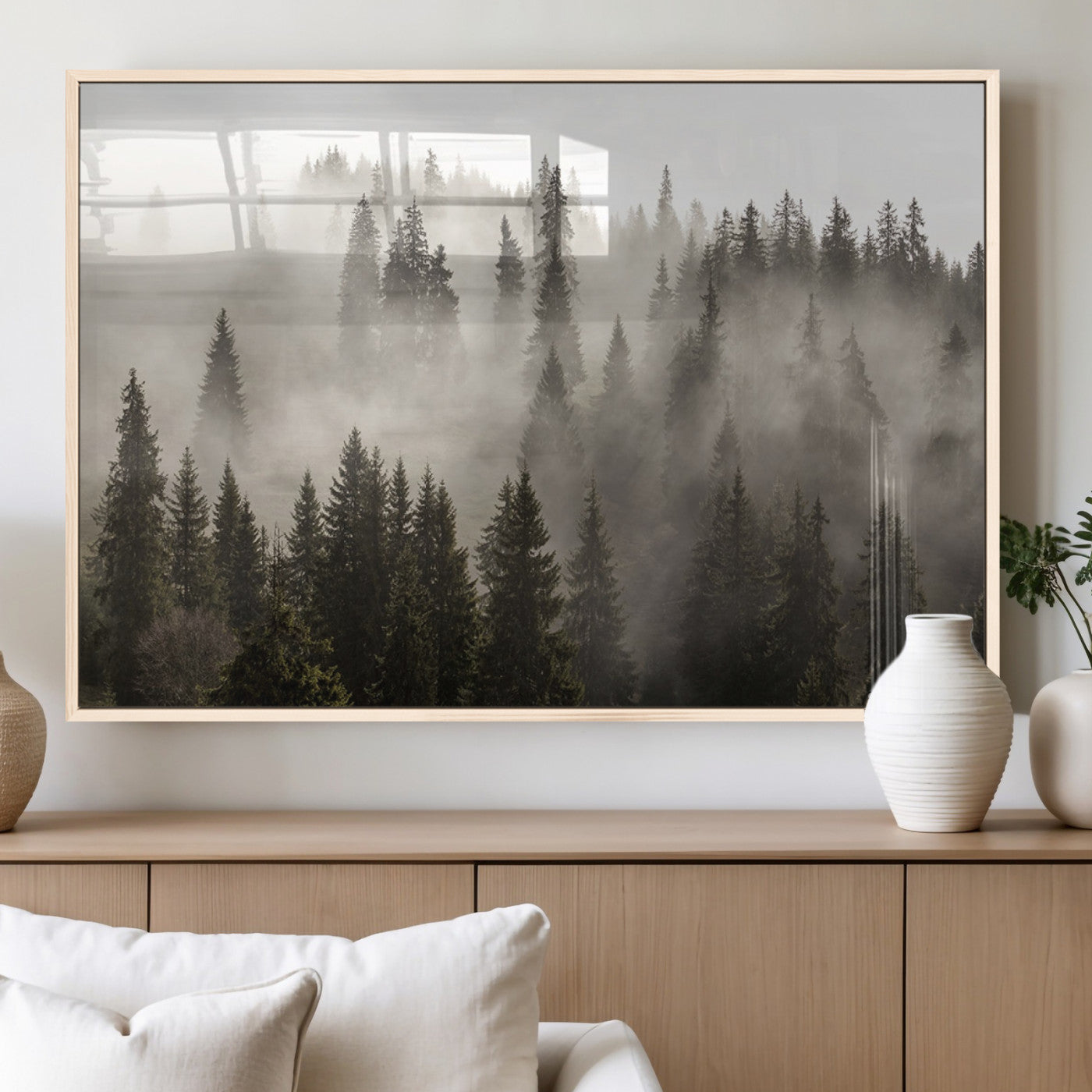 MGV-FP-36X24-3P - Foggy Mountain Wall Art | 3-Panel Foggy Forest and Mountain Landscape | Large Giclee Print for