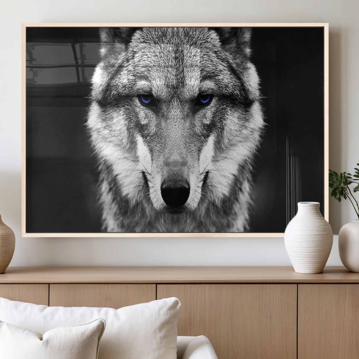 MGV-FP-36X24-3P - Black and White Wild Wolf Wall Art Canvas Print