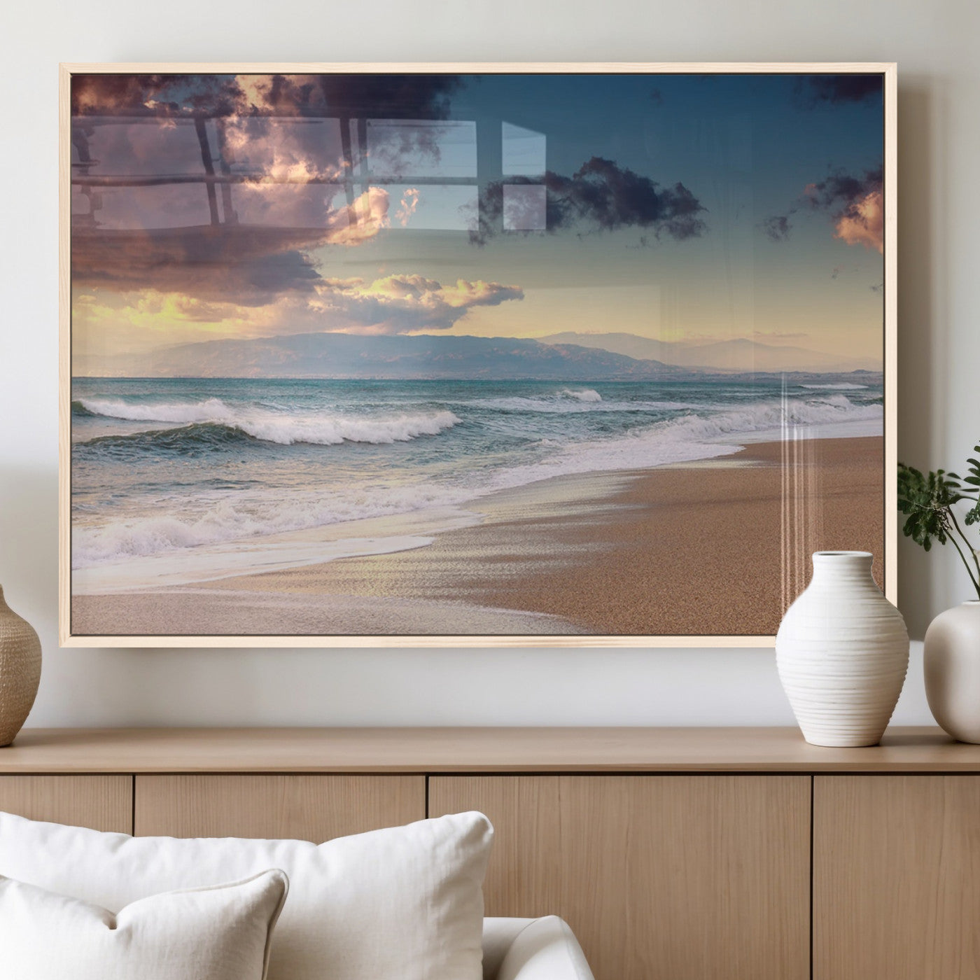 MGV-FP-36X24-3P - Cloudy Weather Beach Sunset Canvas Print | Sunrise Wall Art Canvas Print