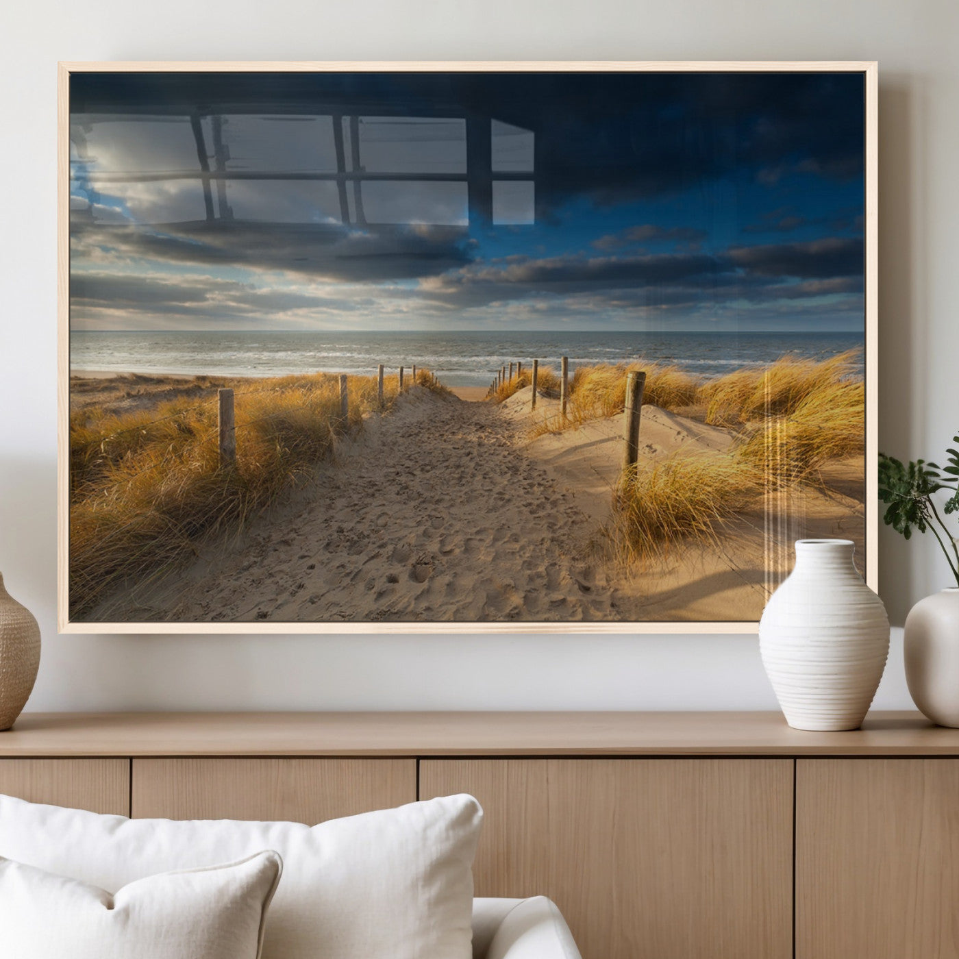 MGV-FP-36X24-3P - Ocean Beach Dark Clouds Wall Art Canvas Print