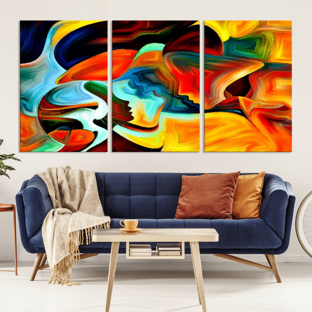 The "Human Love Figures Abstract Wall Art Canvas Print" adds a stylish touch to the dining area, featuring vibrant three-panel artwork on museum-quality canvases with UV-protective coating.