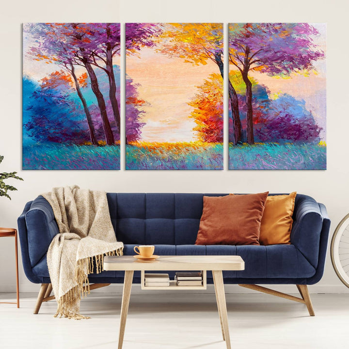 Oil Paint Effect Trees Wall Art Canvas Print features a UV-protective coating for lasting vibrancy.