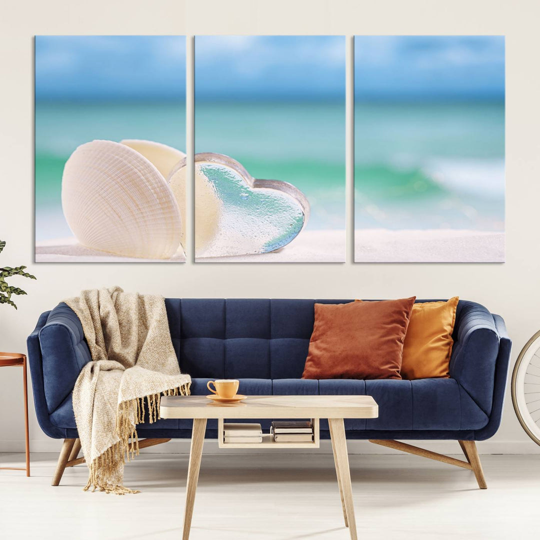 Impression sur toile d'art mural de coquillage d'amour de plage