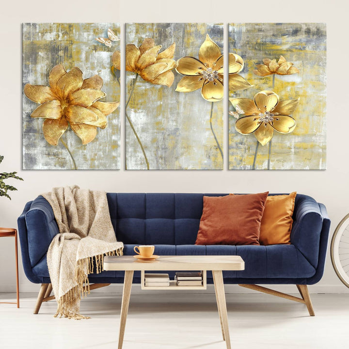 Golden Flowers Wall Art Canvas Print